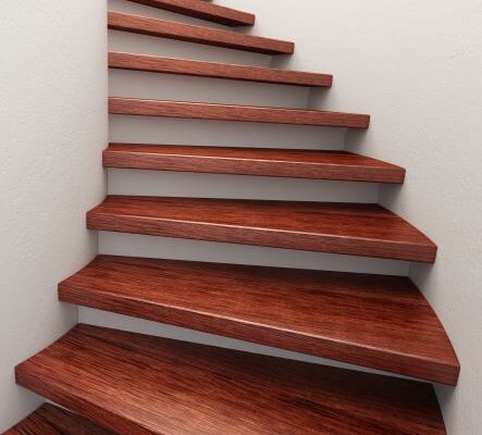 Wood laminate stairs.